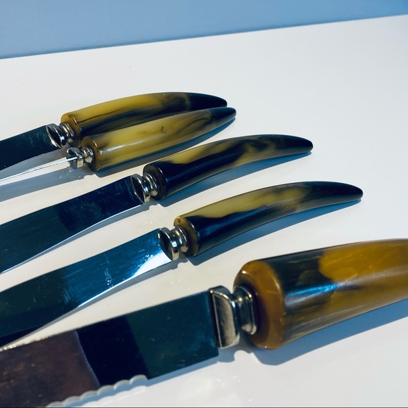 Sheffield Stainless Steel Bakelite 4 Steak Knives And 1 Bread Knife - Picture 9 of 14